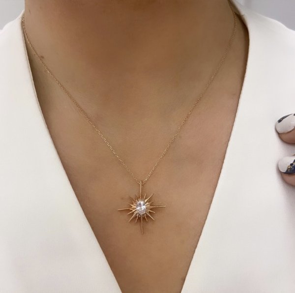 BEYAZ ZİRKON KUTUP YILDIZI KOLYE