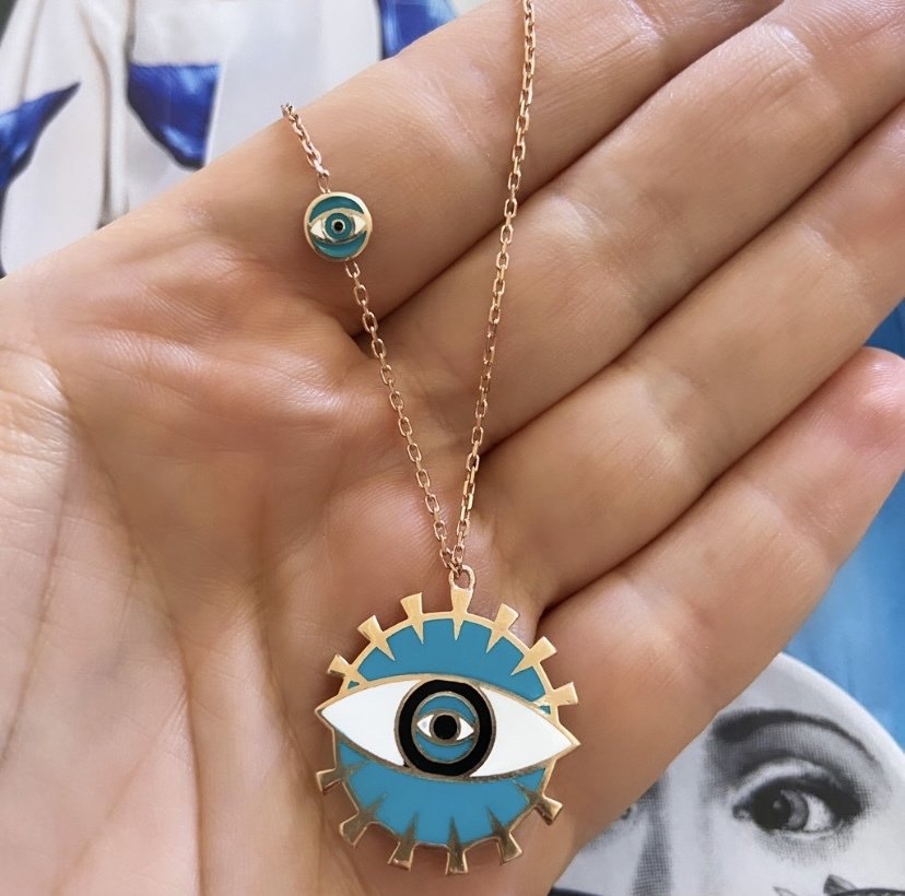 TURKUAZ PLAKA MODEL GÖZ KOLYE