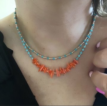MERCAN FİRUZE ÇİFT RENK DORİKA KOLYE