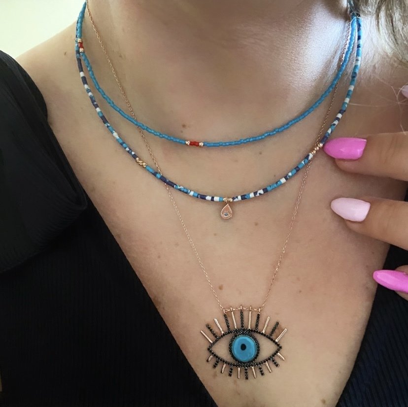 TURKUAZ BONCUK MERCAN DETAY KOLYE