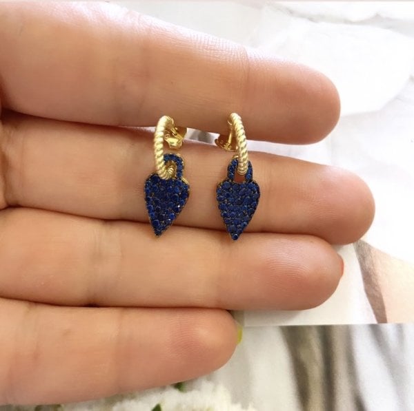 MAVİ TAŞ KALP DETAY BURGU HALKA