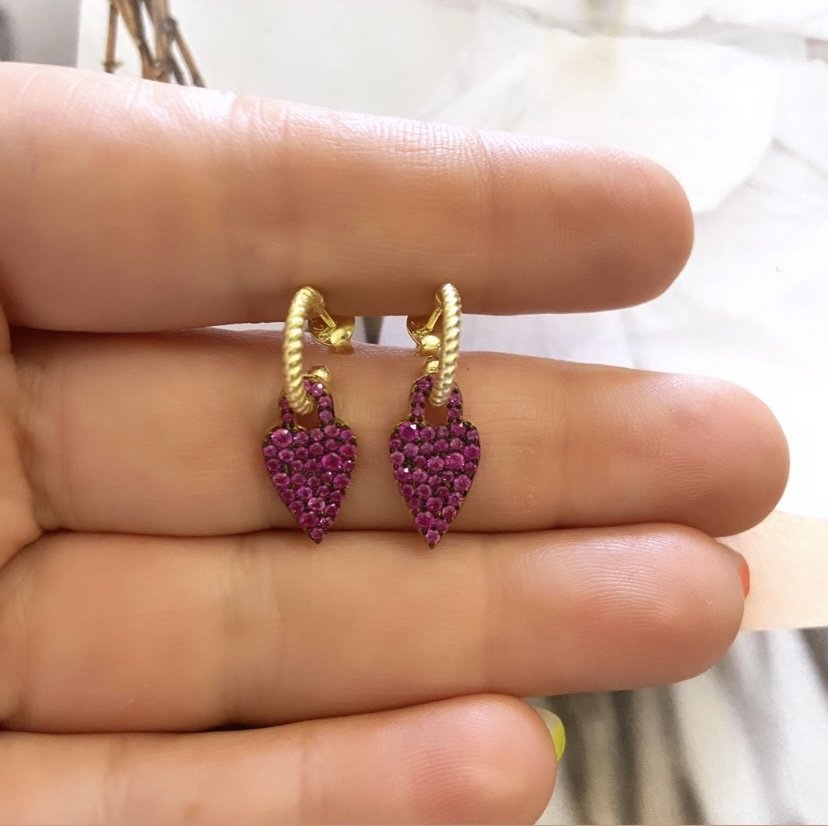 PEMBE ZİRKON KALP DETAY BURGU HALKA