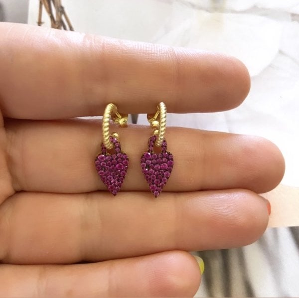 PEMBE ZİRKON KALP DETAY BURGU HALKA