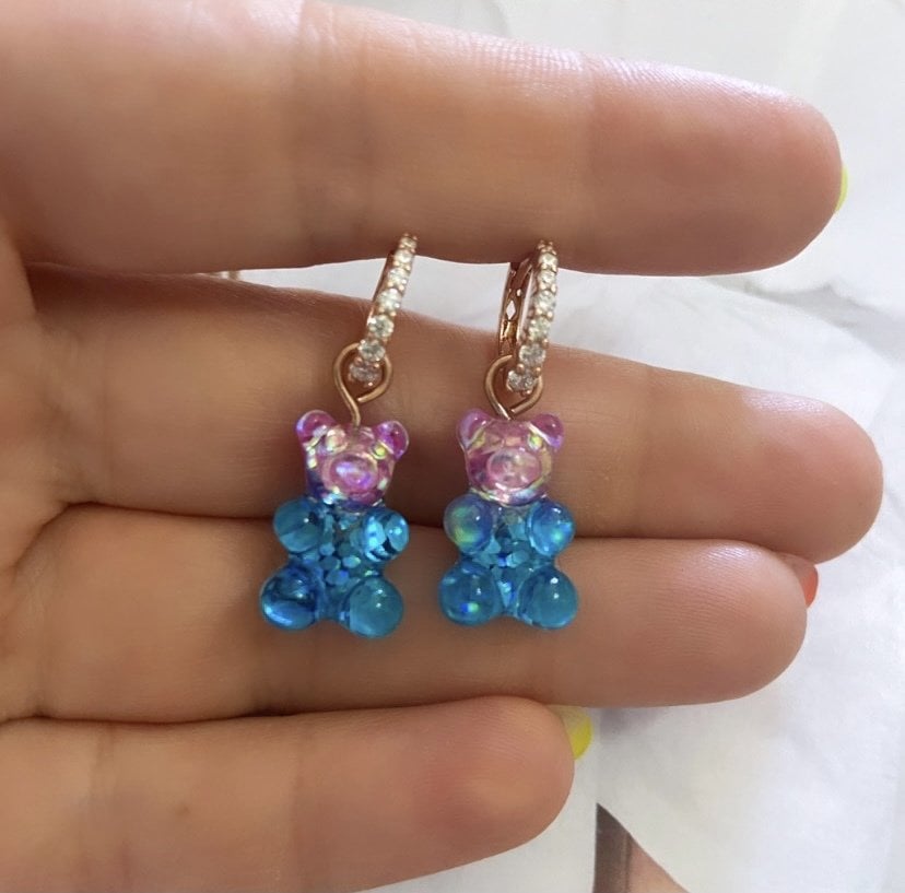 JELLY BEAR PEMBE MAVİ SİMLİ KÜPE