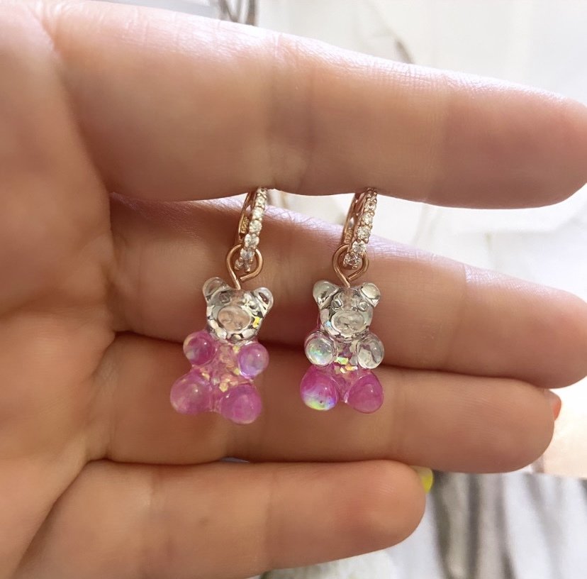 JELLY BEAR PEMBE SİMLİ KÜPE