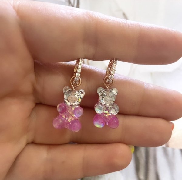 JELLY BEAR PEMBE SİMLİ KÜPE