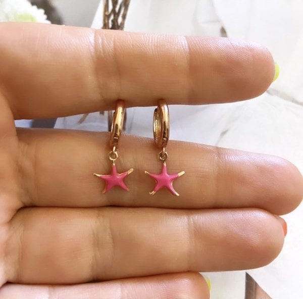 PEMBE NEON DENİZ YILDIZI KÜPE