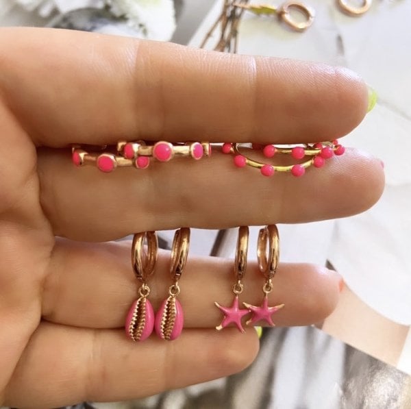 PEMBE NEON DENİZ YILDIZI KÜPE