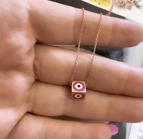 PEMBE NAZAR KÜP KOLYE