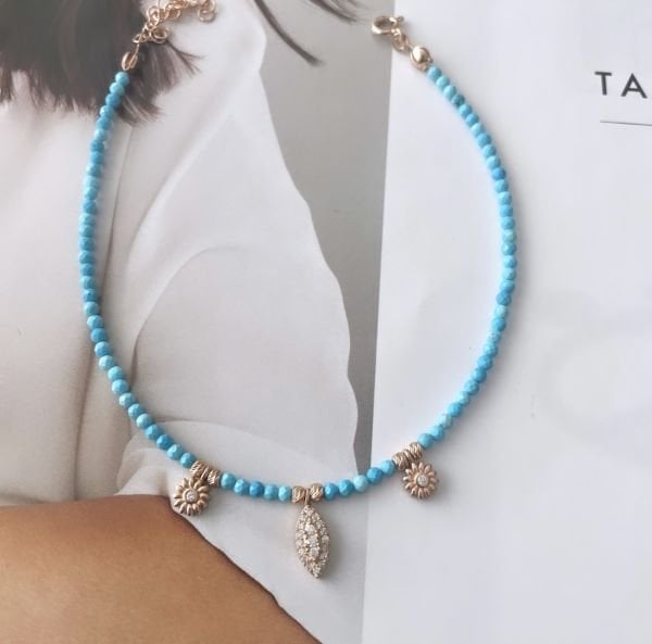 TURKUAZ TAŞ ÇİÇEK DETAY HALHAL