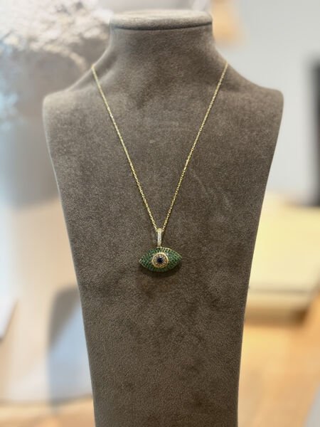 TAŞLI YEŞİL GÖZ KOLYE