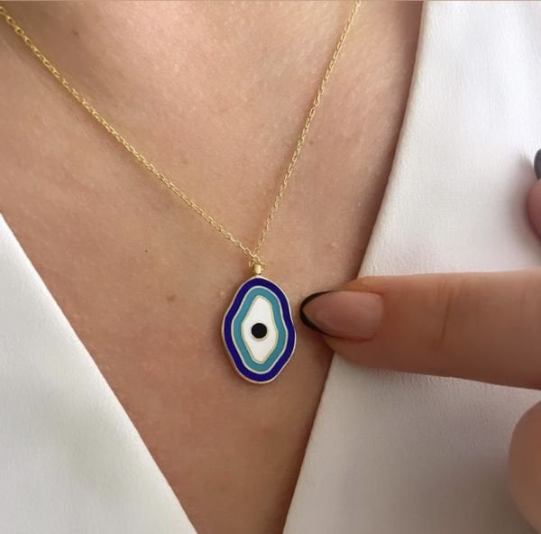 DALGALI NAZAR ÇİFT TARAFLI KOLYE