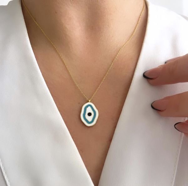 DALGALI NAZAR ÇİFT TARAFLI KOLYE