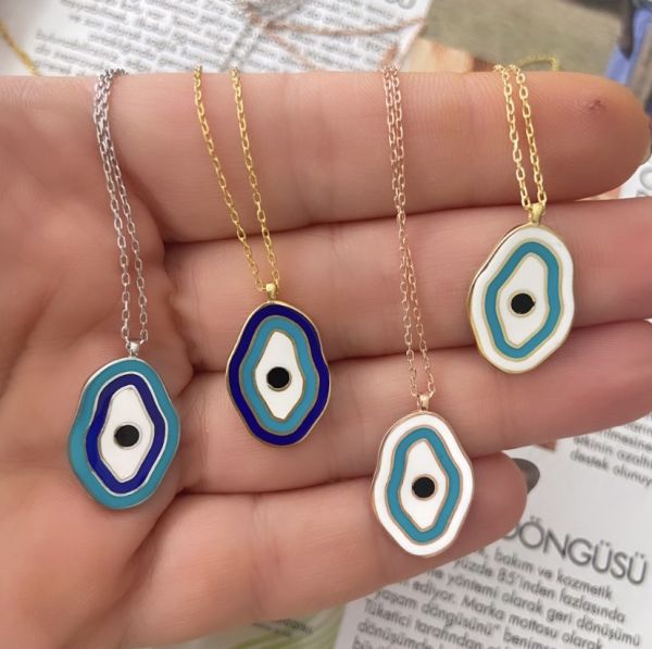 DALGALI NAZAR ÇİFT TARAFLI KOLYE