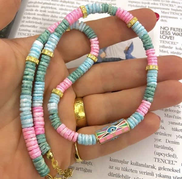 MİNELİ GÖZ FİMO KOLYE