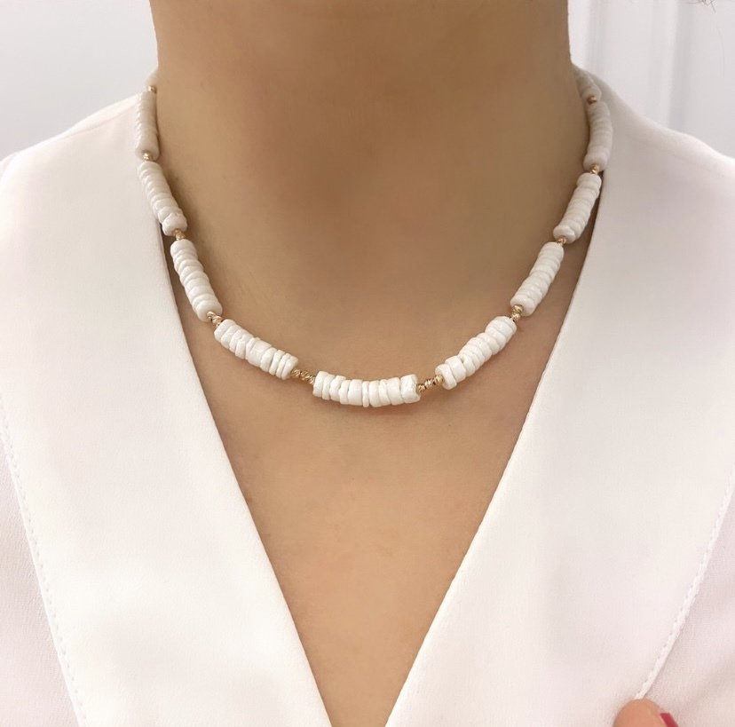 BEYAZ SEDEF TAŞLI FİMO KOLYE