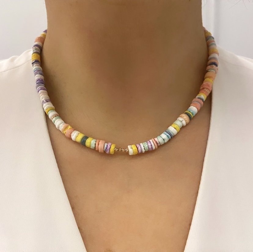 RENK SEDEF TAŞLI FİMO KOLYE